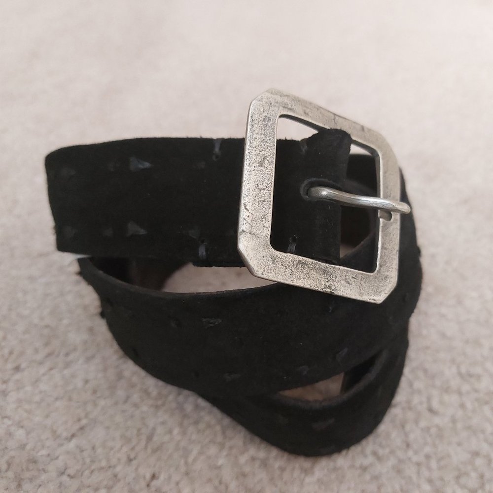 NEW  John Varvaatos Knotted Suede Belt Black Size 38